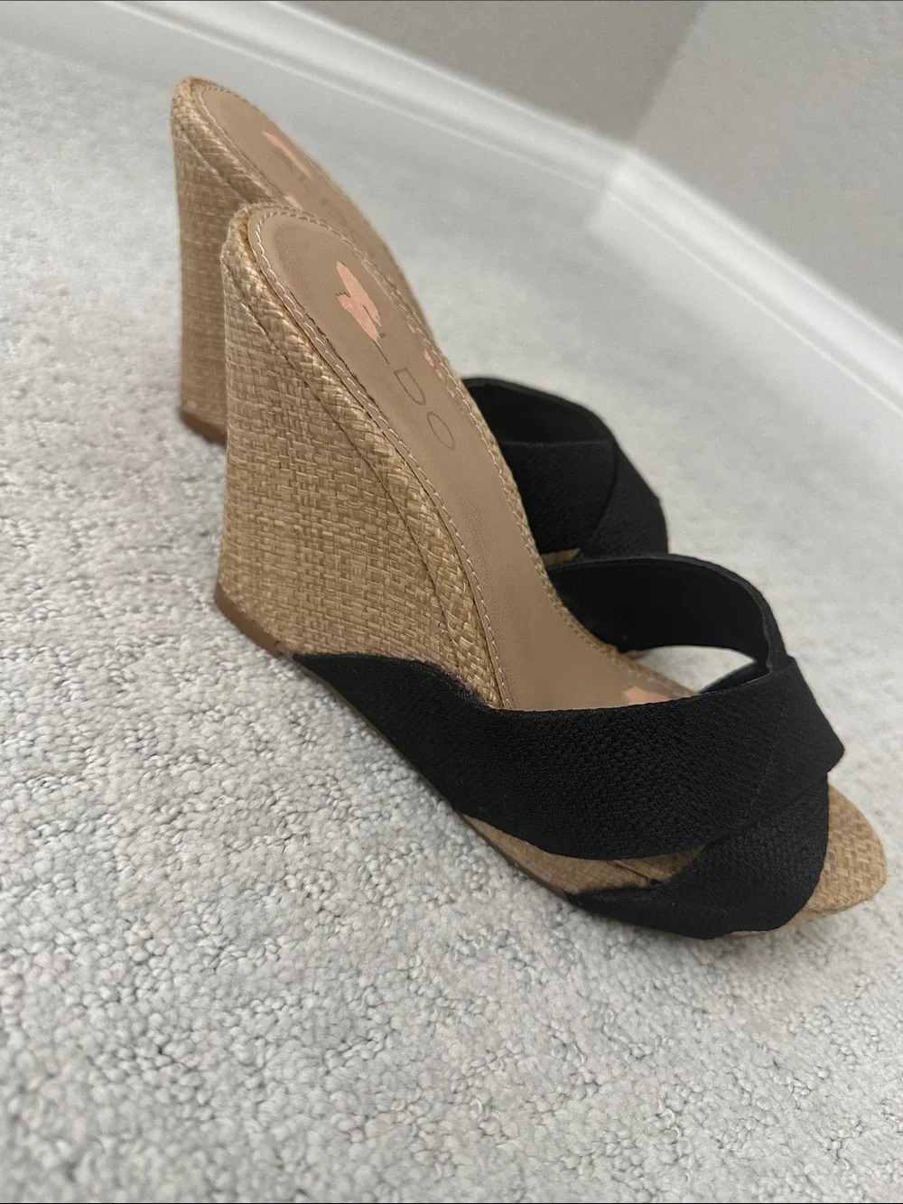 Aldo Black Crisscross Espadrille Wedge Mules